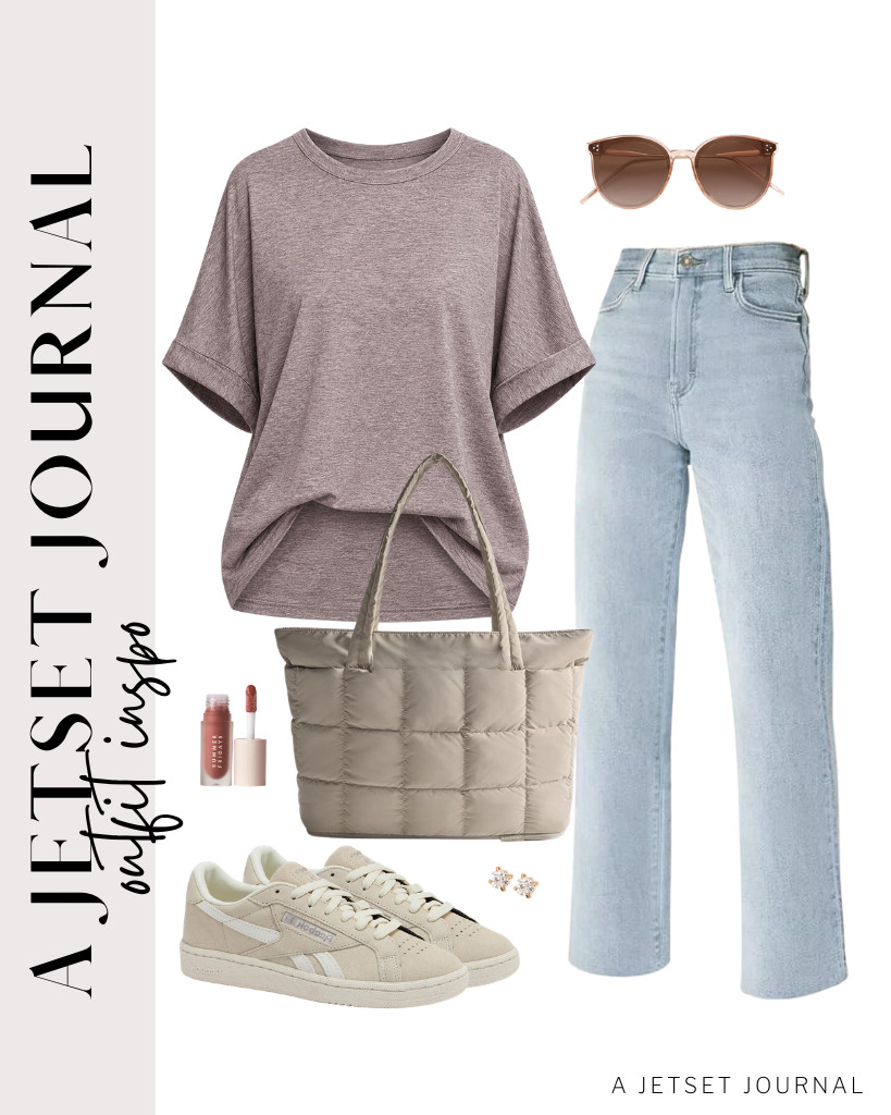 This grayish-purple oversized top from ATHMILE is the perfect pair for KDF straight-leg jeans. For footwear, wear Reebok sneakers and use this BAGSMART expandable tote bag. Complete the look with Summer Fridays Dream Lip Oil. 

 #LTKSeasonal #LTKOver40 #LTKSaleAlert