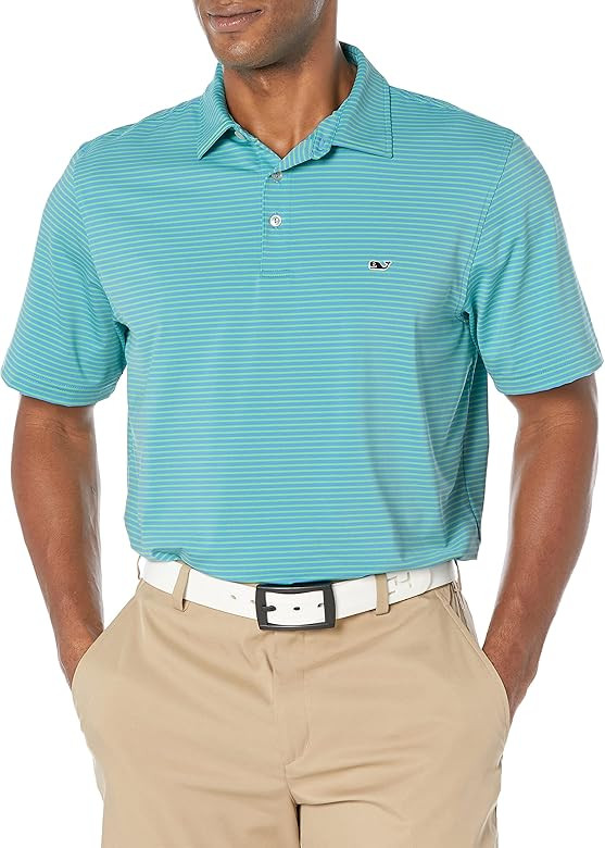vineyard vines Men's Bradley Short Sleeve Stripe Sankaty Performance Polo | Amazon (US)