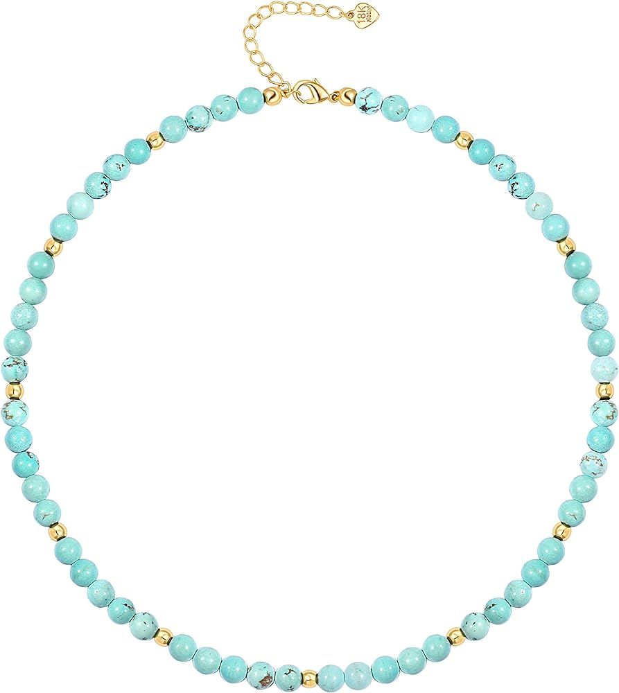PEARLADA Turquoise Beaded Choker Necklace Chakra Stone Necklace Adjustable | Amazon (US)