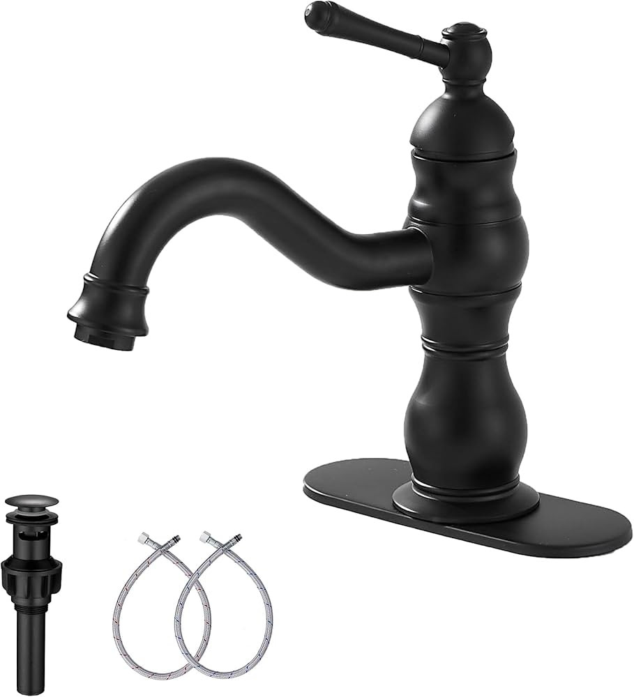 Matte Black Bathroom Faucet GGStudy 360° Swivel Bathroom Vanity Faucet Single Handle One Hole Bl... | Amazon (US)