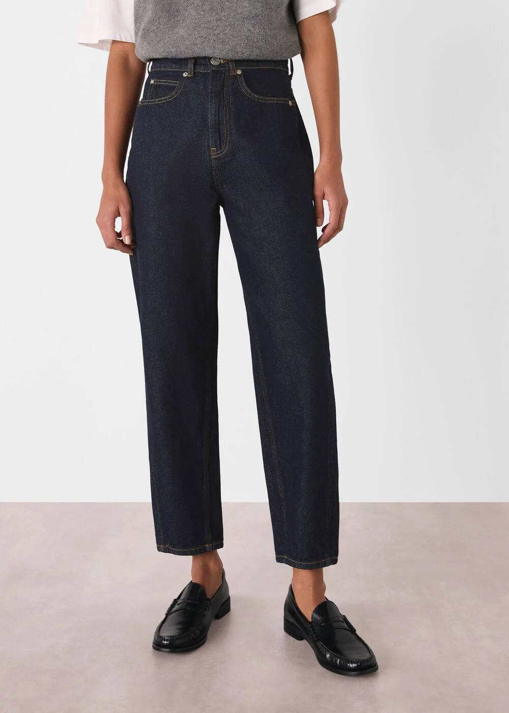 Dark Denim High Waisted Barrel Leg Jeans | Whistles | Whistles UK | | Whistles