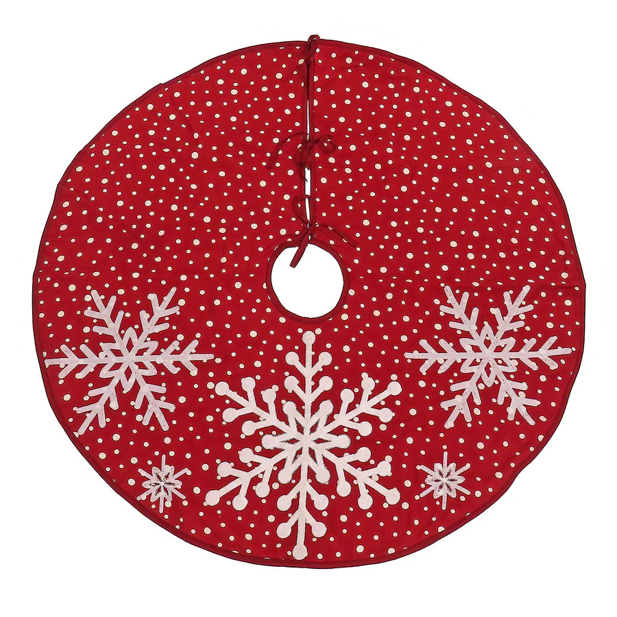 52 in. HGTV Home Collection Red Tree Skirt with Snowflake Embroidery and White Dots | National Tree Company