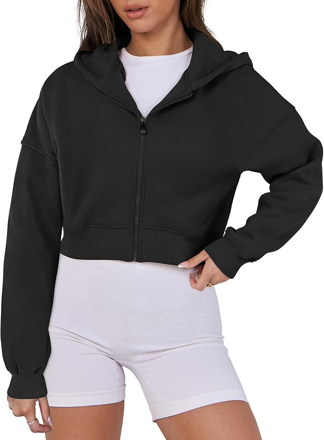 ANRABESS Womens Zip Up Crop Hoodie Sweatshirts 2024 Fall Trendy Long Sleeve Cropped Jacket Top Te... | Amazon (US)