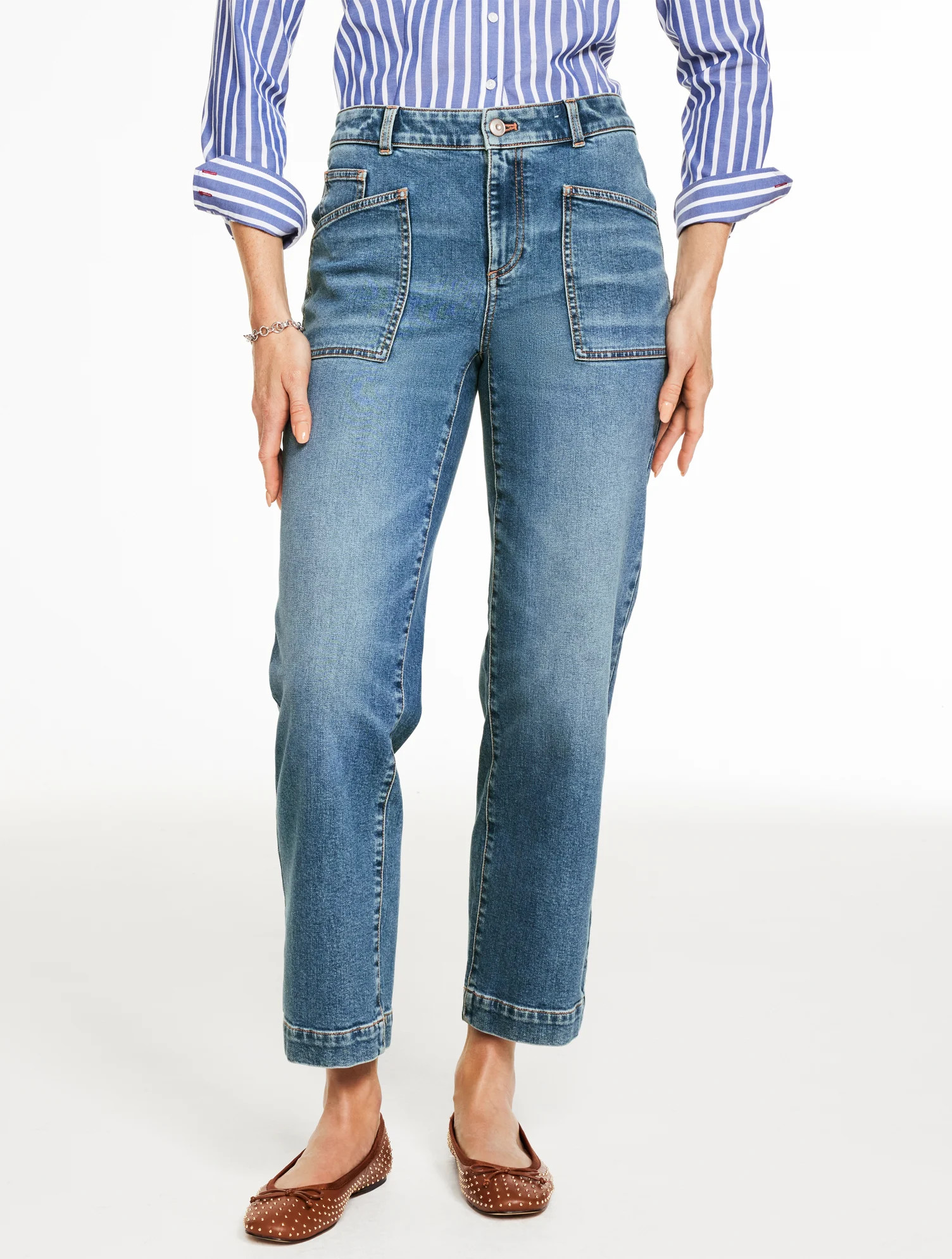 Straight Ankle Cuff Jeans - Warren Wash | Talbots
