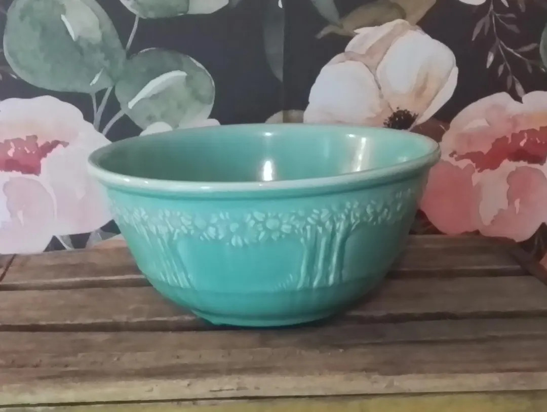 Vintage Homer Laughlin Teal Blue Green Apple Tree Pattern 9" Bowl Rare Antique Hard to Find Patte... | Etsy (US)