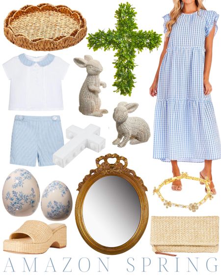 Easter decor | bunny | blue and white | green and white | green dress | woven bag | pearl sandals | toddler hat | scalloped rug | chinoiserie planters | scalloped napkins | ric rac visor | green striped pillows | embroidered hat | toddler outfit | preppy style | spring break

#LTKSpringSale #LTKstyletip #LTKhome