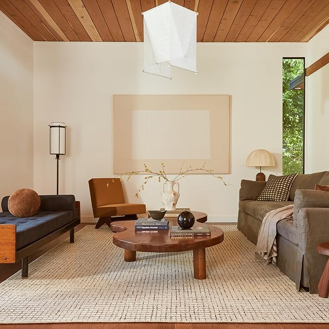 Rugs USA x Arvin Olano Melrose Checked Wool Area Rug - 5x8 Area Rug Farmhouse Cream for Living Ro... | Amazon (US)