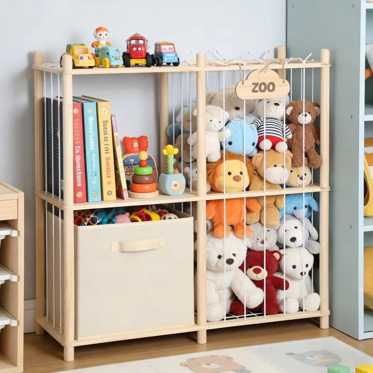 LazySpin Stuffed Animal Storage Zoo with Bookshelf, Kids Book Shelf and Toy Storage Holder | Walmart (US)