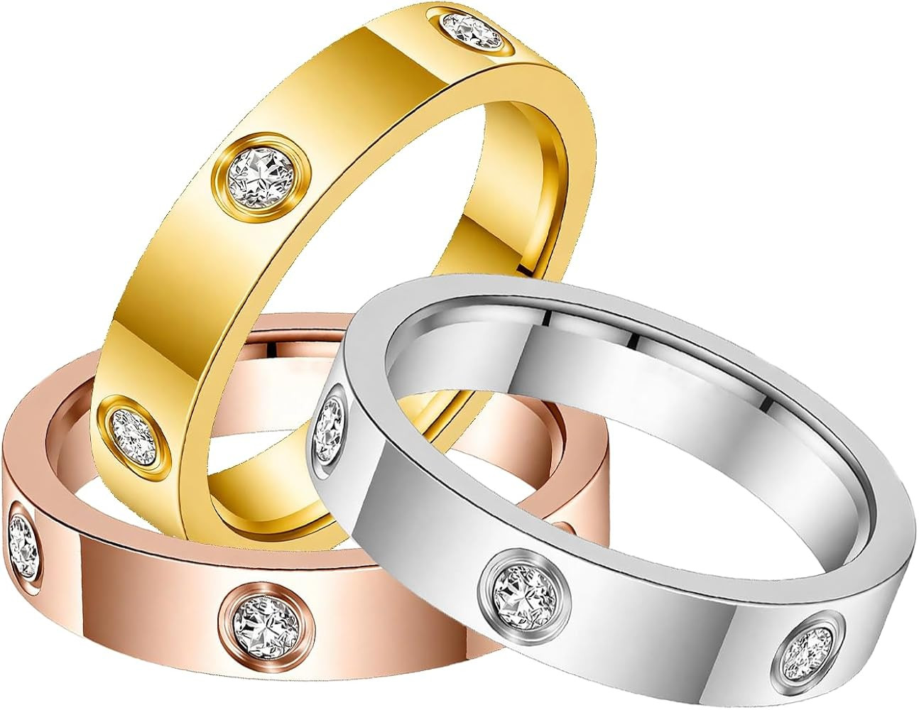 Fullrainbow 18K Gold Plated Rings 3 PCS Gold Love Rings for Women Stainless Steel Friendship Band... | Amazon (US)