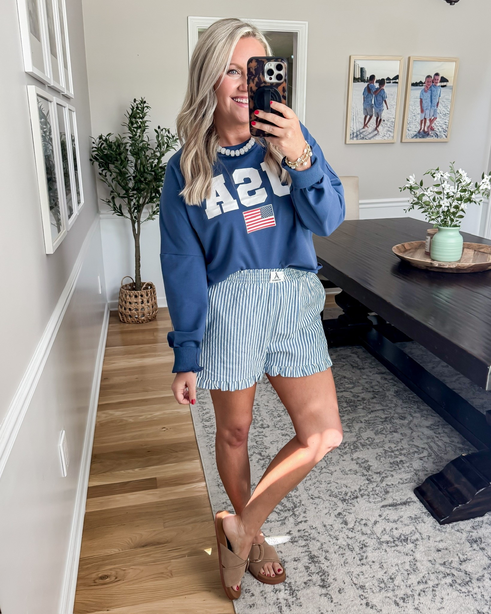 Such a cute casual patriotic look ❤️🤍💙 This USA sweatshirt with the striped shorts feels perfect for summer nights, lake weekends, and all the holiday plans coming up.

patriotic outfit idea, usa sweatshirt, fourth of july outfit, memorial day style, casual summer outfit, striped shorts outfit, americana fashion, comfy cute outfit, summer weekend look, patriotic fashion inspo, easy everyday outfit, affordable fashion find, lovelylifestyling

#LTKSeasonal #LTKOver40 #LTKootd