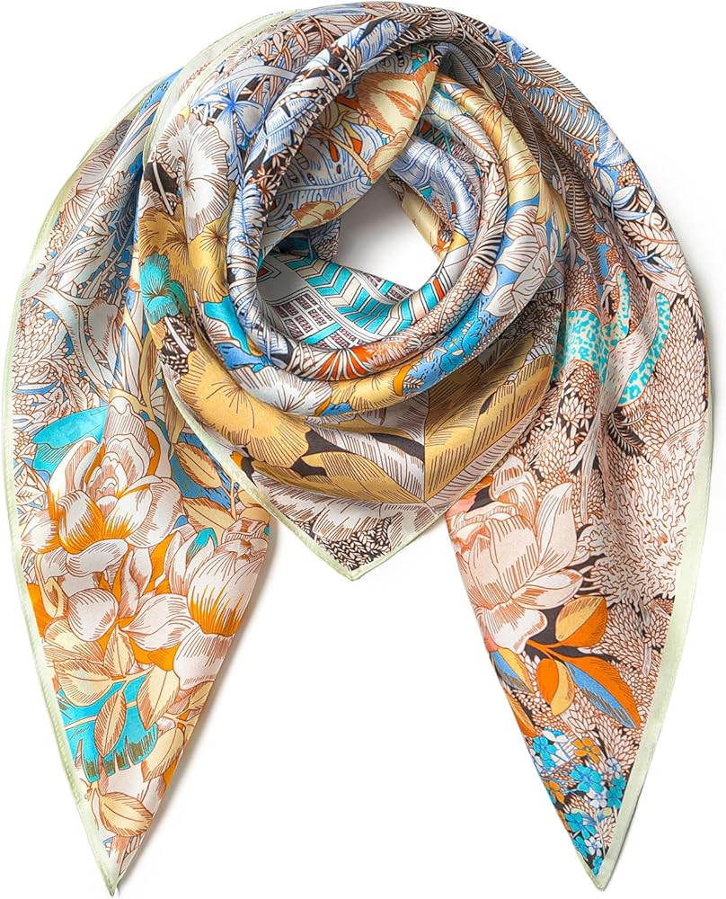 SHIROUYU 100% Pure Mulberry Silk Scarf 35" Large Square Lightweight Headscarf –Women’s Hair W... | Amazon (US)
