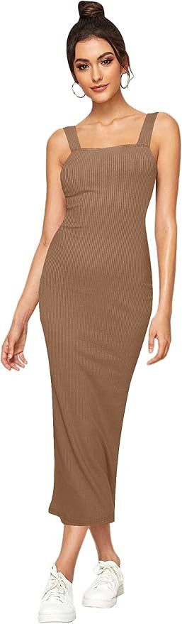 Verdusa Women's Sleeveless Slit Back Ribbed Bodycon Midi Tank Dress | Amazon (US)