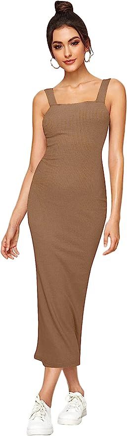 Verdusa Women's Sleeveless Slit Back Ribbed Bodycon Midi Tank Dress | Amazon (US)