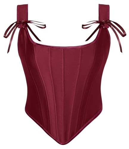 Scarlet Darkness Renaissance Red Corset Tops for Women Vintage Lace Up Corset Top Wine Red Size 16 | Amazon (US)