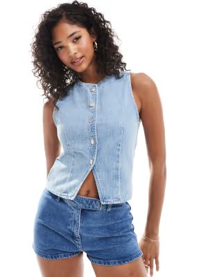 ASOS DESIGN denim suit vest in bleach | ASOS (Global)