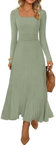 MEROKEETY Women's Sweater Dress 2025 Fall Winter Casual Long Sleeve Square Neck Pleated Church Wo... | Amazon (US)