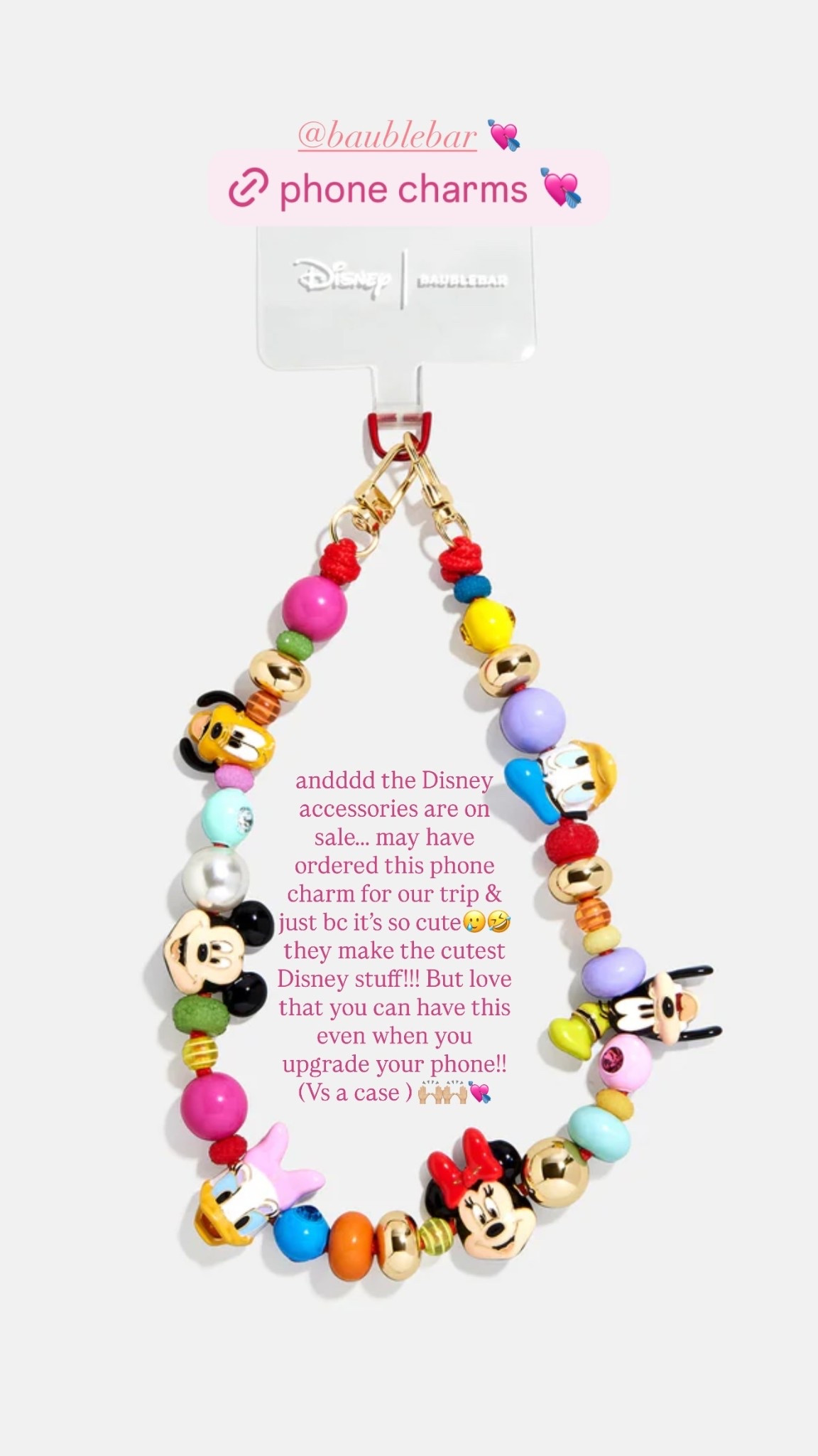 andddd the Disney accessories are on sale….. may have ordered this phone charm for our trip & just bc it’s so cute🥲🤣 they make the cutest Disney stuff!!! But love that you can have this even when you upgrade your phone!! (Vs a case ) 🙌🏼🙌🏼💘 @baublebar 💘