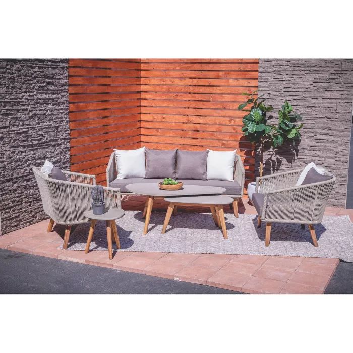 Modern Outdoor Couch with Wood Legs - Gray - Olivia & May | Target