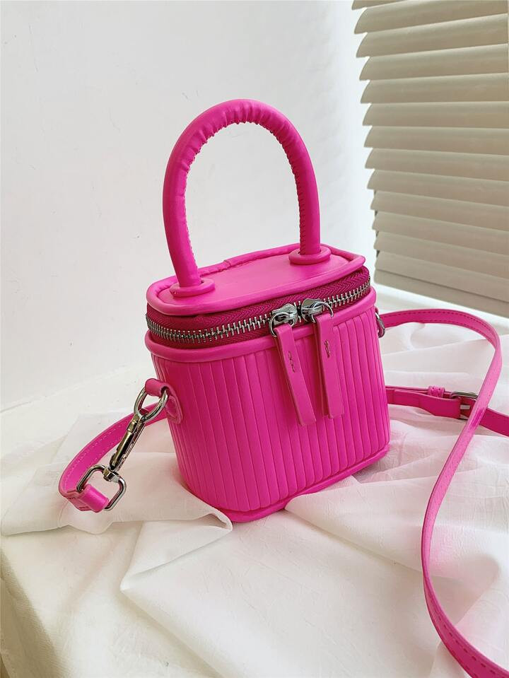 Mini Solid Textured Satchel Bag pink | SHEIN