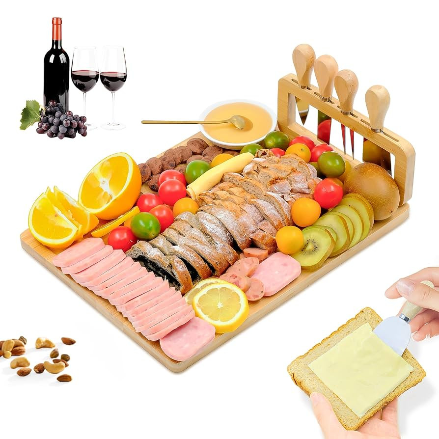 Bamboo Charcuterie Boards Cheese Board Knife Set14‘’x11‘’,House Warming Gifts for New Hom... | Amazon (US)