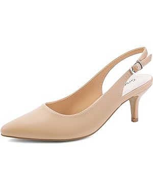 Greatonu Women's Slingback Kitten Heel Pointed Toe Dress Pumps Shoes | Amazon (US)