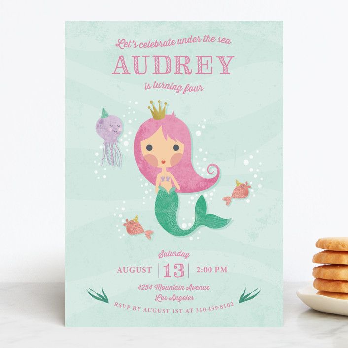 "Mermaid Princess" - Customizable Children's Birthday Party Invitations in Pink by Aspacia Kusula... | Minted
