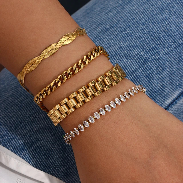 Miniamlist-Bracelet en acier inoxydable plaqué or 18 carats pour hommes et femmes, bijoux cubain... | Aliexpress EU