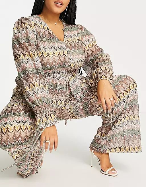 Outrageous Fortune Plus knitted wide leg trouser co ord in geo print | ASOS (Global)