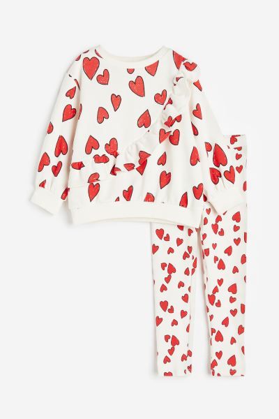 2-piece Sweatshirt and Leggings Set - White/hearts - Kids | H&M US | H&M (US + CA)