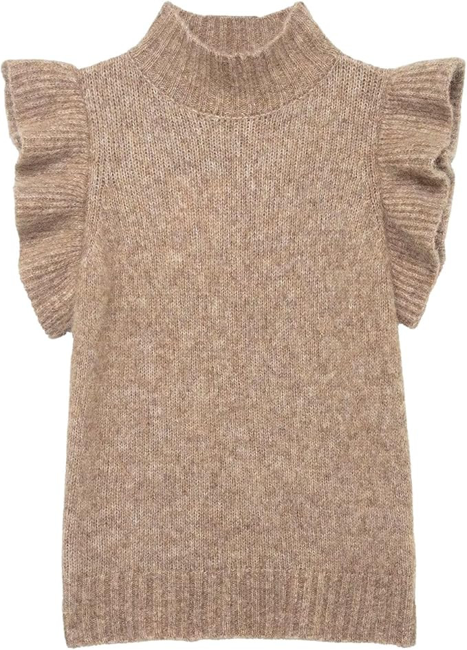 Chevara Women’s Ruffled Sweater Vest Trendy High Collar Crop Slim Fit Sleeveless Knit Tank Tops | Amazon (US)