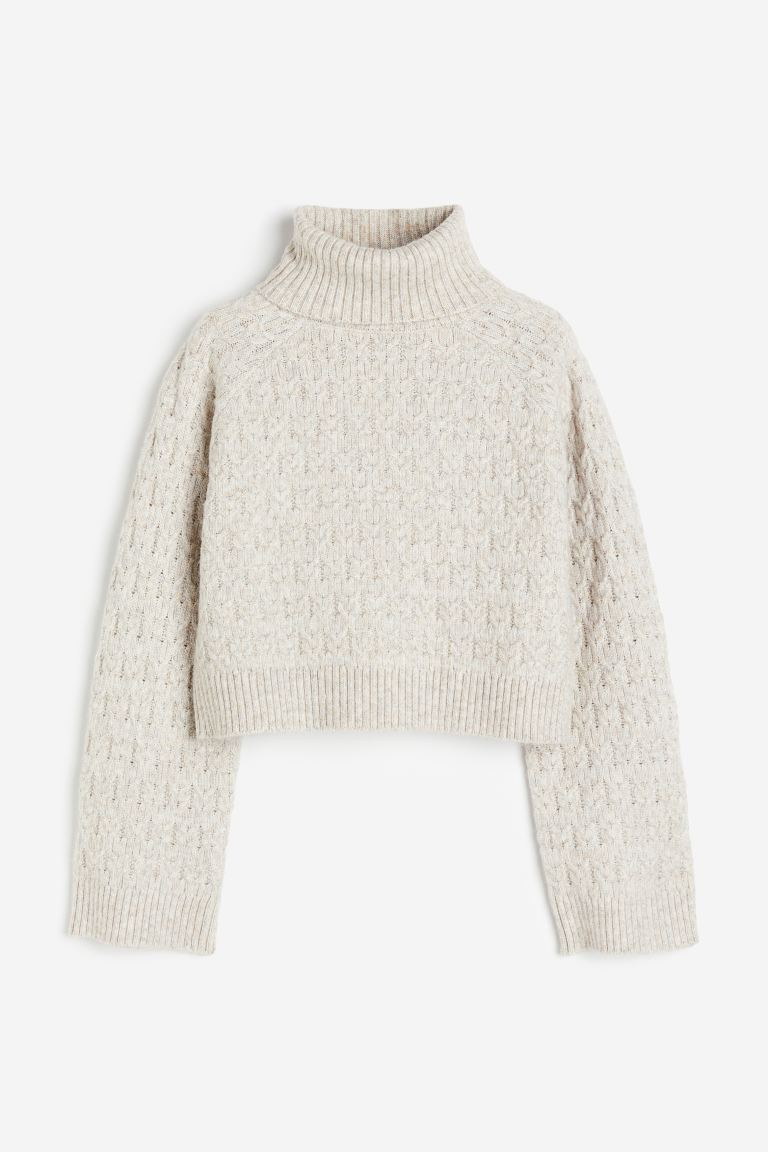 Jacquard-knit Turtleneck Sweater - Light beige melange - Ladies | H&M US | H&M (US + CA)