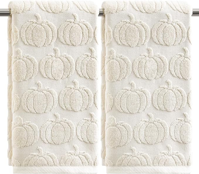 Artoid Mode 2 Pcs Beige 3D Pumpkin Jacquard Hand Towels for Bathroom | Amazon (US)