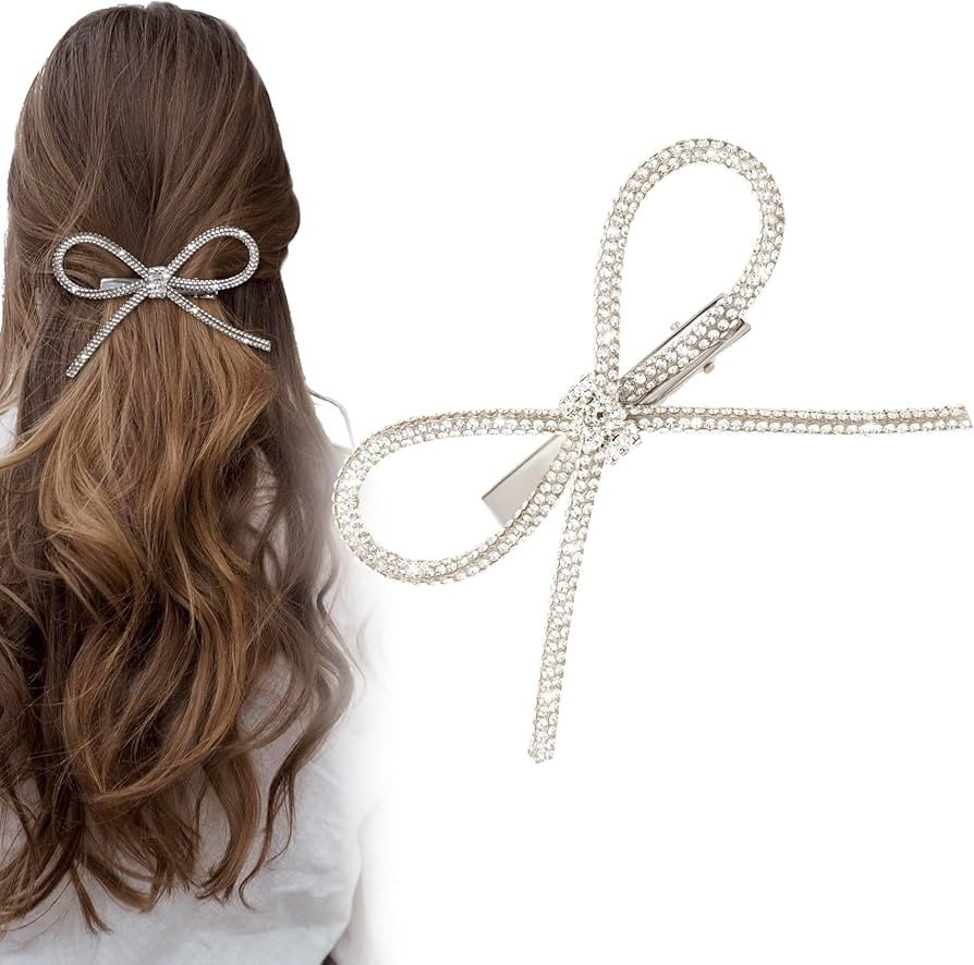 Bow Hair Clips,Rhinestone Crystal Bowknot Clips for Women Girls,Silver Hair Accessories for Party... | Amazon (US)