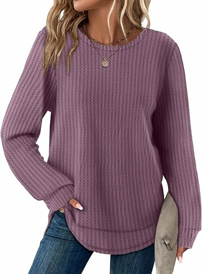 WIHOLL Tunic Tops for Women Loose Fit Dressy Waffle Knit Long Sleeve Shirts Trendy Fall Fashion C... | Amazon (US)