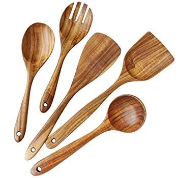 Wooden Utensils Set for Kitchen, Wood Cooking Spoons Tools for Nonstick Cookware, 100% Handmade b... | Walmart (US)