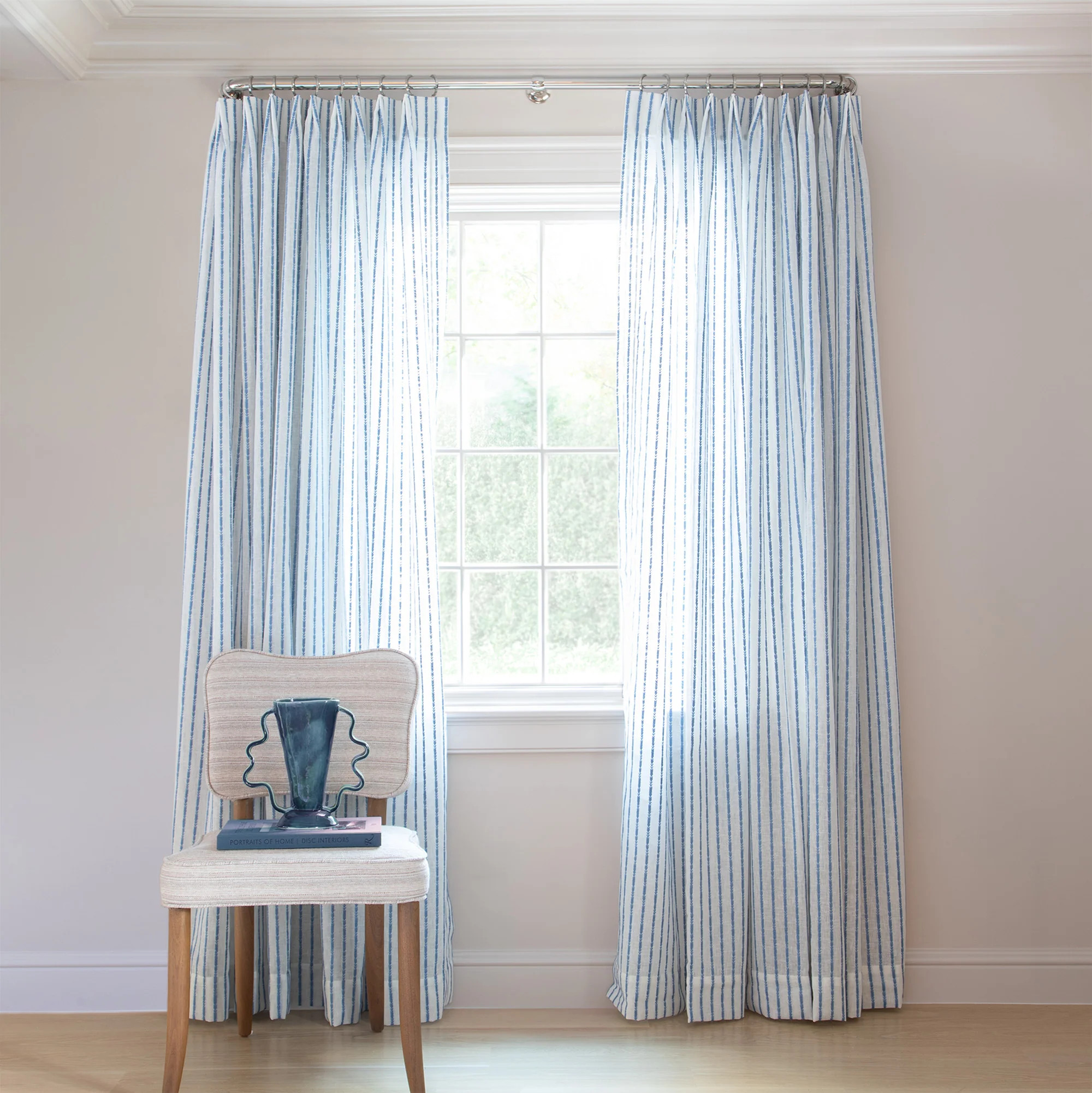 Custom Sheer Curtain: Cornflower, Blue Stripes - Pepper Home | Pepper