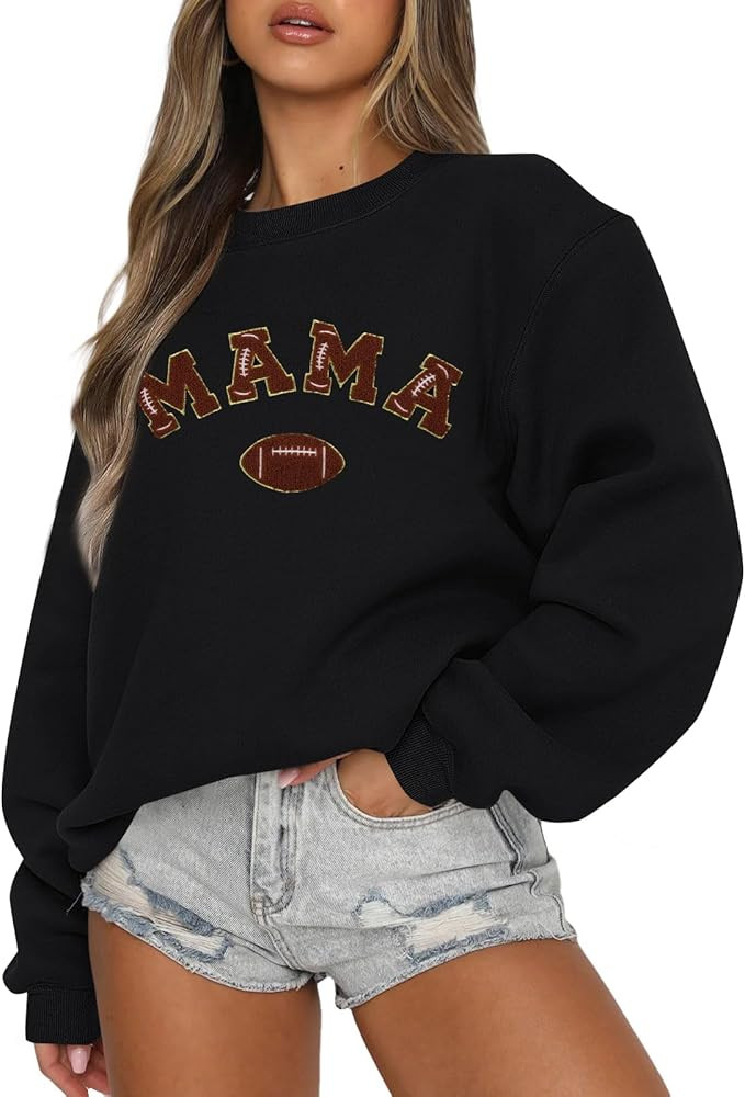 ASTANFY Football Mom Sweatshirt Game Day Shirts Women Embroidery Mama Graphic Tshirt Oversized Lo... | Amazon (US)