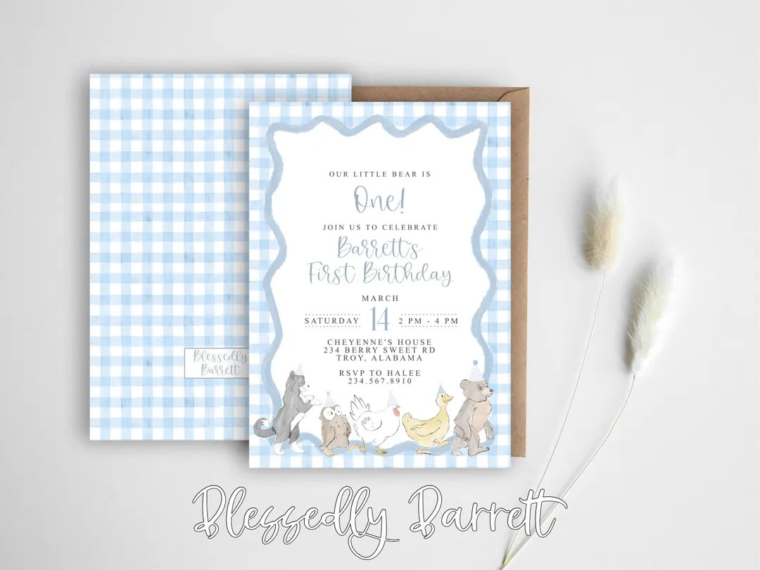 Blue Green Vintage Bear Invitation | Classic Little Bear | Goose Duck Cat | 1st Birthday | Beary ... | Etsy (US)