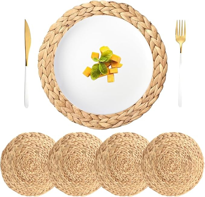 Koyal Wholesale Natural Water Hyacinth Placemats, Set of 4, 13.5 inch Round Mat Weave Charger Pla... | Amazon (US)