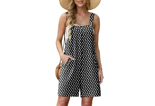 Amazon.com: Lepunuo Short Jumpsuits for Women Casual Summer Rompers Sleeveless Adjustable Baggy O... | Amazon (US)