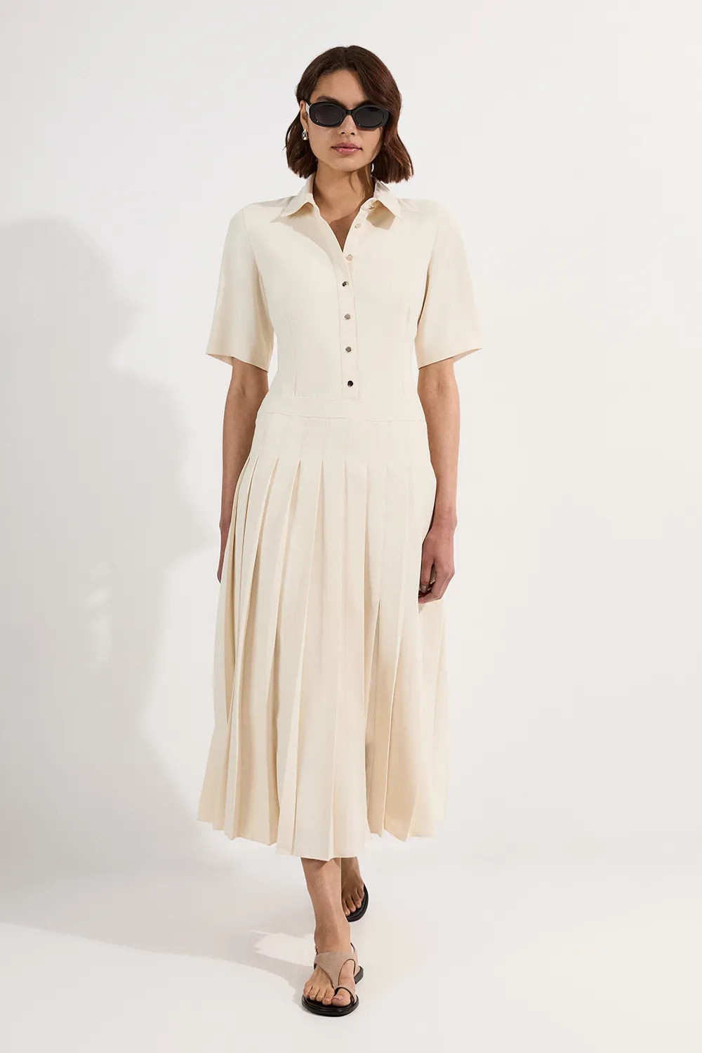 Tailored Crepe Pleated Shirt Dress | Karen Millen