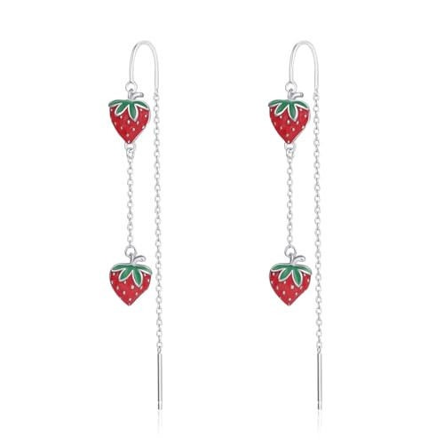 Strawberry Sterling Silver Earrings - Summer Fruit Dangle Jewelry Gifts | Amazon (US)