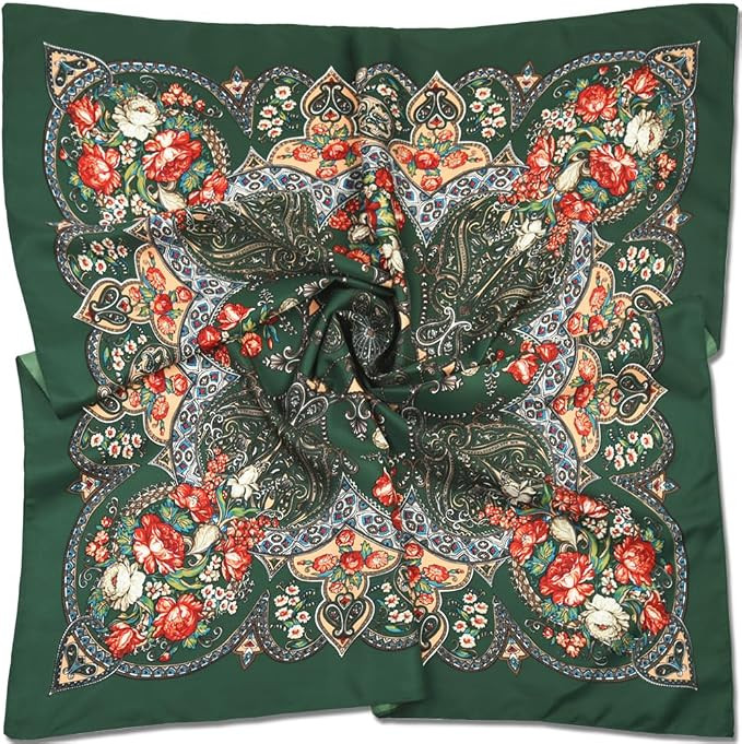 corciova XL Oversized Satin Scarf - 40x40 Inches Square in Dark Green Paisley Floral Print - Wome... | Amazon (US)