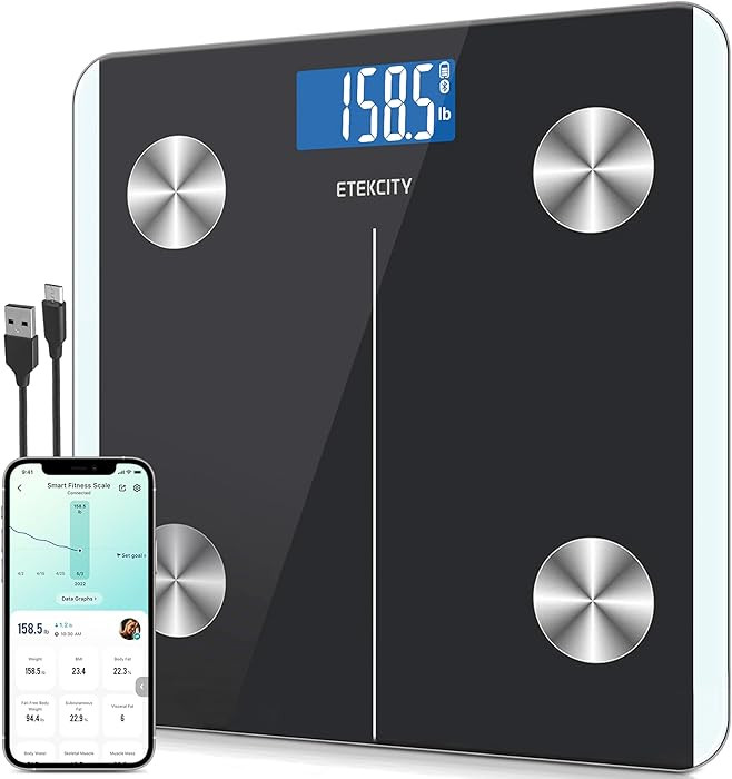 Etekcity Rechargeable Smart Scale for Body Weight, Digital Bathroom Scale with BMI, Body Fat, Mus... | Amazon (US)