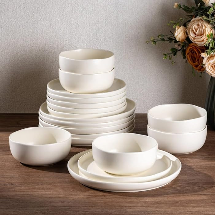 AmorArc Ceramic Dinnerware Sets, Wavy Rim Stoneware Plates and Bowls Sets,Dishwasher & Microwave ... | Amazon (US)