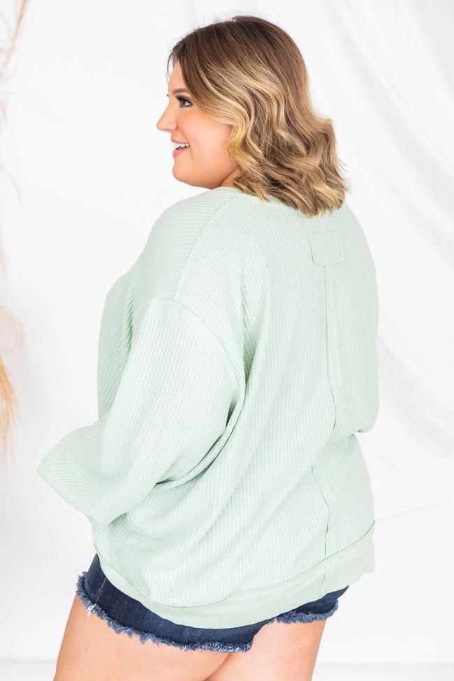 Since You've Been Gone Sage Waffle Knit V-Neck Sweater | The Pink Lily Boutique