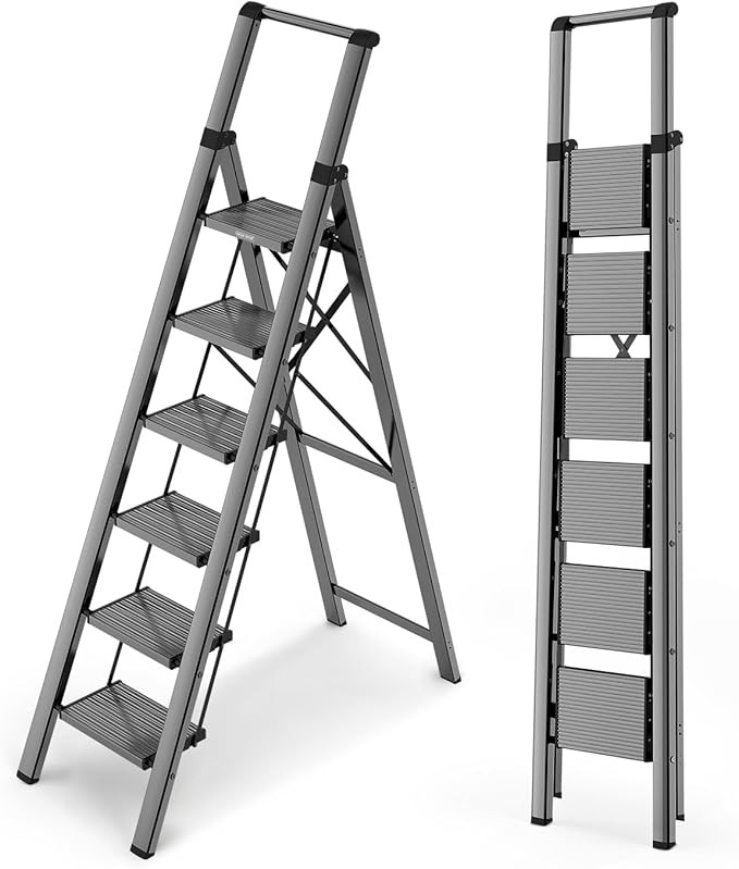 WOA WOA 6 Step Ladder Black | Reach 10.5 Feet, 7.9 Inch Deep Pedals, Lightweight to Move, Folding... | Amazon (US)