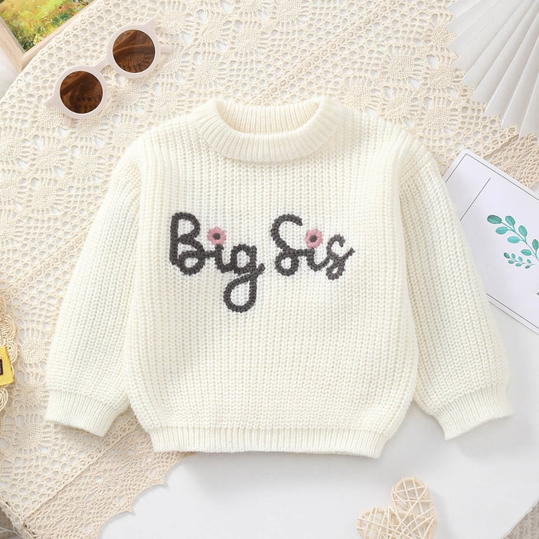 Kids Casual Sweater Big Sis Letter Print Pattern Knit Crew Neck Spring Fall New Sweater White 9 M... | Walmart (US)