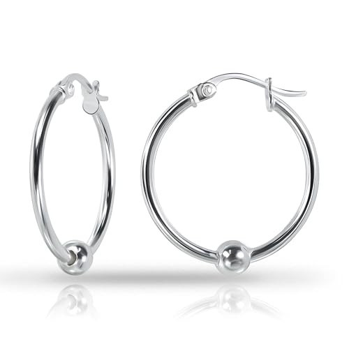 Hoops & Loops - Sterling Silver 18mm Ball Bead Click Top Hoop Earrings in Sterling Silver | Amazon (US)