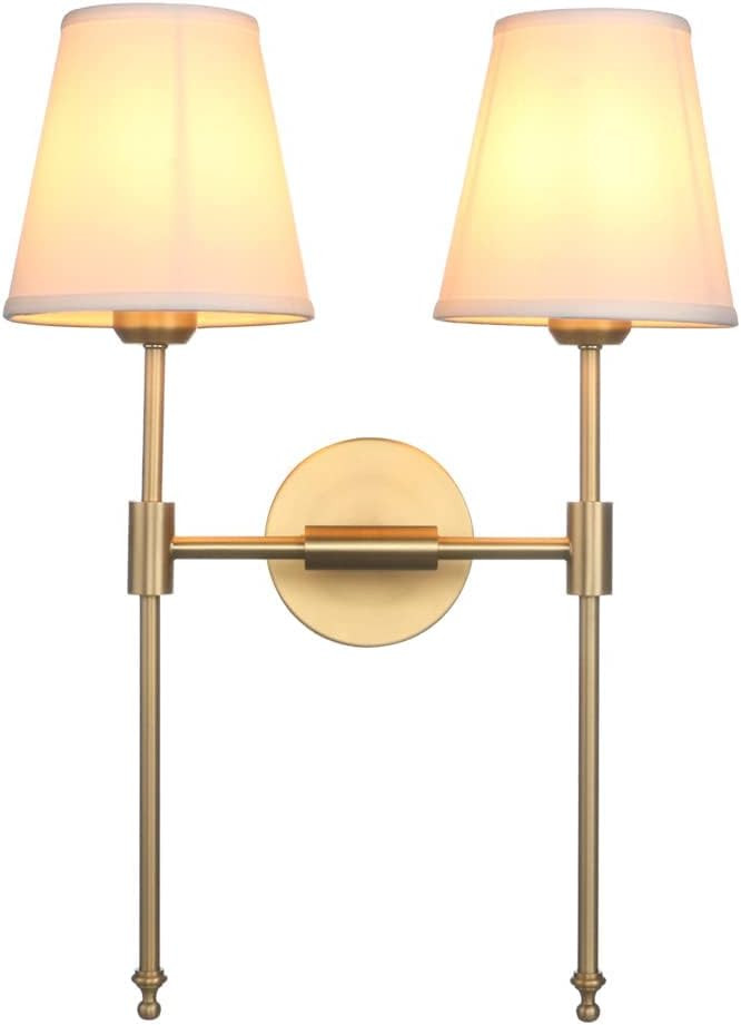 PERMO Classic Rustic Double Sconce 2-Lights Wall Sconce Lighting Fixture with Flared White Textil... | Amazon (US)